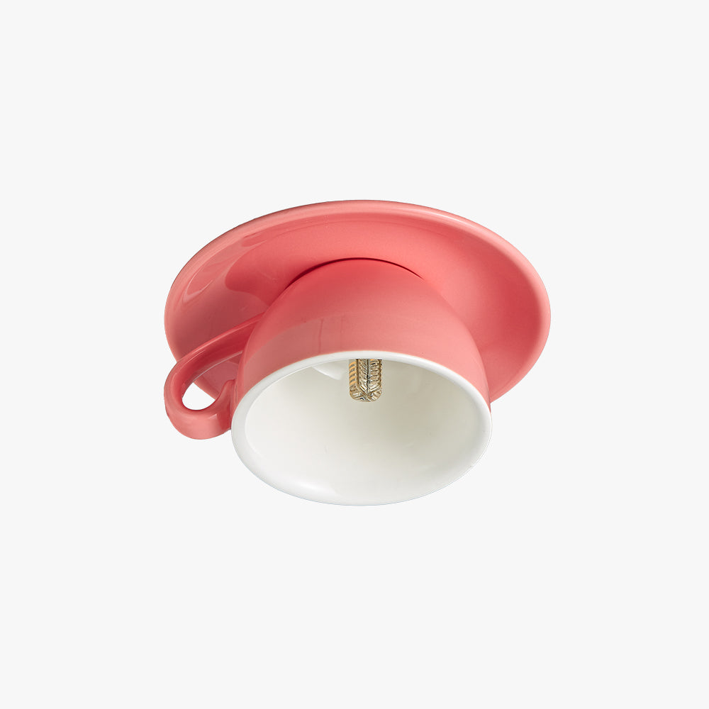 Ceiling Mounted Cup Lamp Glazed Ceramic Saucer Shade