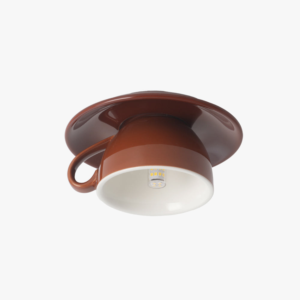 Ceiling Mounted Cup Lamp Glazed Ceramic Saucer Shade