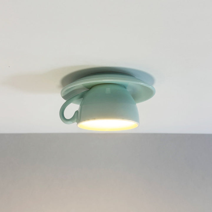 Ceiling Mounted Cup Lamp Glazed Ceramic Saucer Shade