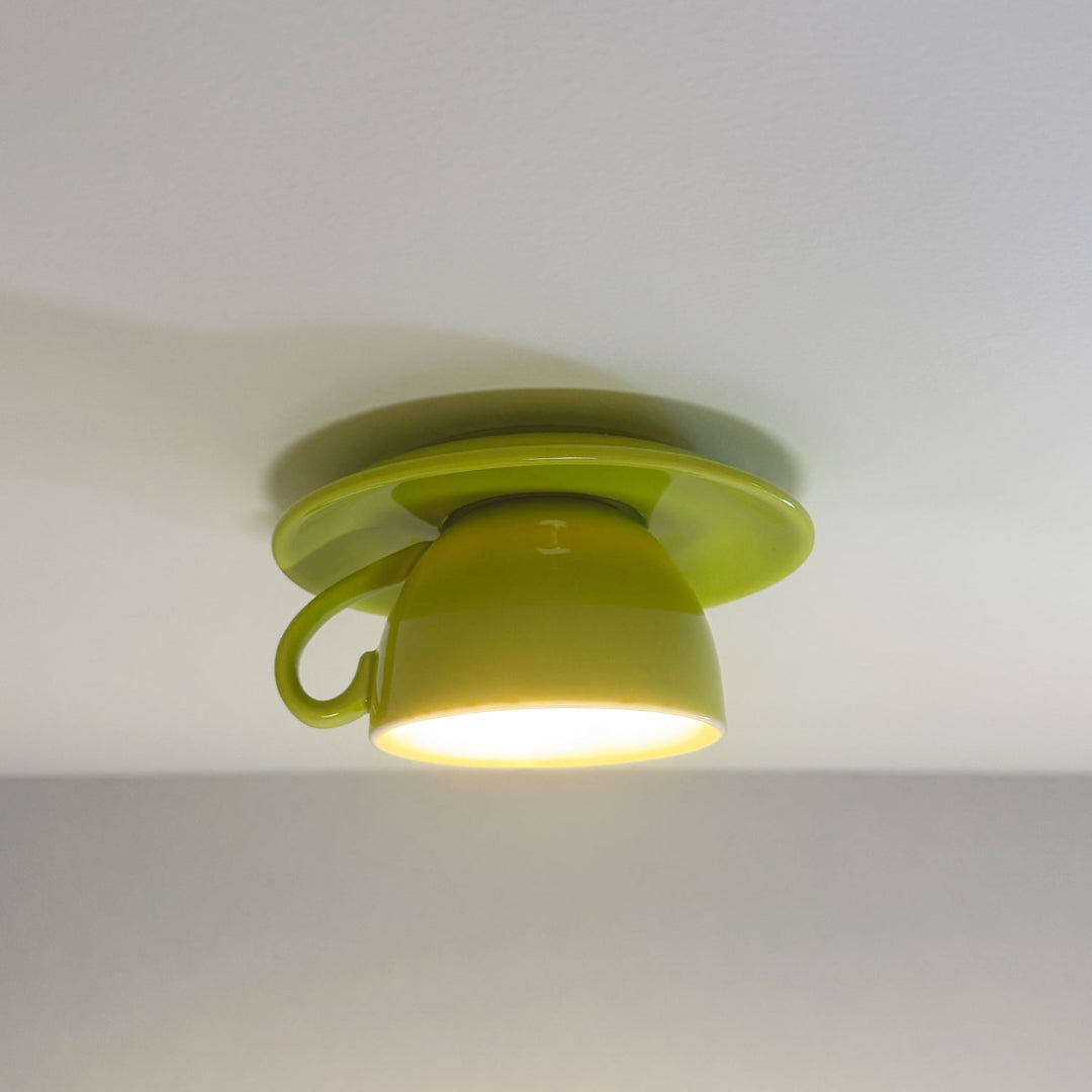 Ceiling Mounted Cup Lamp Glazed Ceramic Saucer Shade