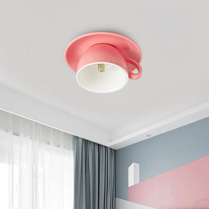Ceiling Mounted Cup Lamp Glazed Ceramic Saucer Shade
