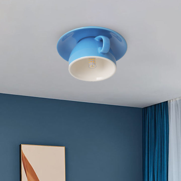 Ceiling Mounted Cup Lamp Glazed Ceramic Saucer Shade