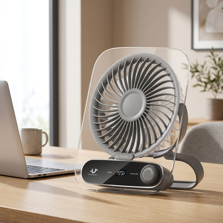 Desktop Fan Square Frame Portable Table Fan Digital Display