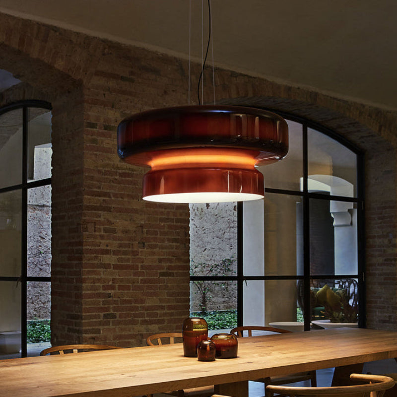 Glass Pendant Light Tiered Suspension Ceiling Lamp