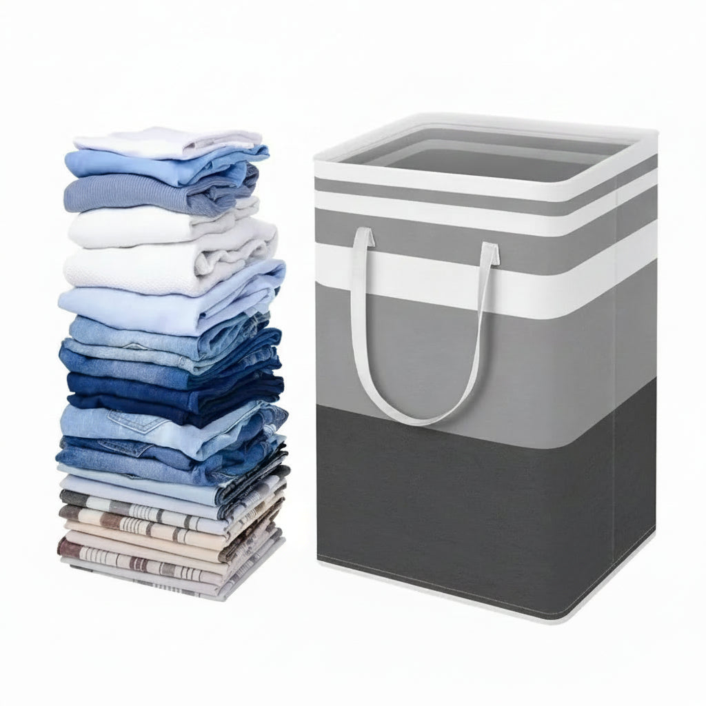 Laundry Hamper - Rectangular Foldable Laundry Basket with Handles