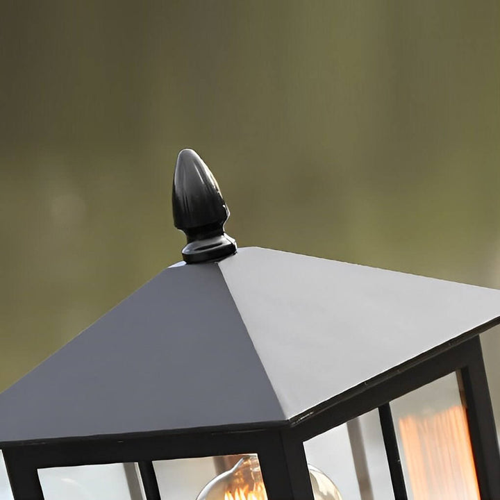 Outdoor Post Mounted Lamp - Lantern Pillar Light with Exposed Bulb
