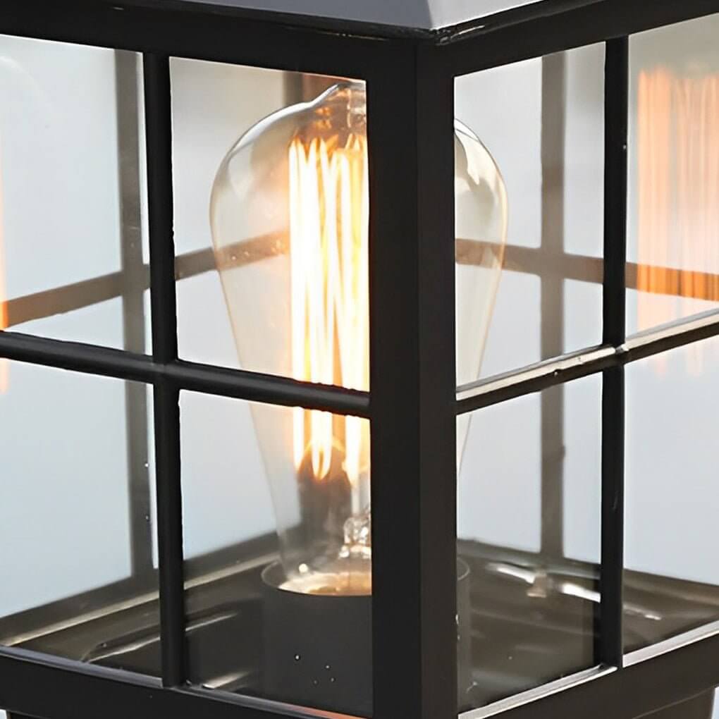 Outdoor Post Mounted Lamp - Lantern Pillar Light with Exposed Bulb