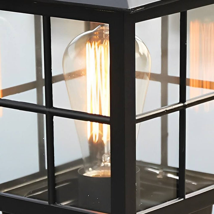 Outdoor Post Mounted Lamp - Lantern Pillar Light with Exposed Bulb