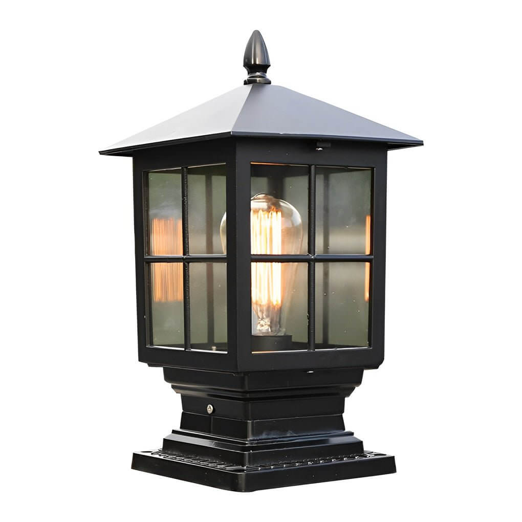 Outdoor Post Mounted Lamp - Lantern Pillar Light with Exposed Bulb