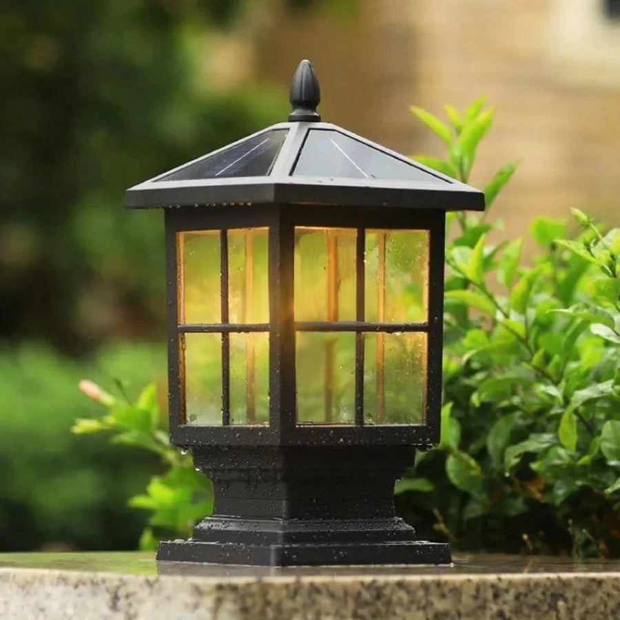 Outdoor Post Mounted Lamp - Lantern Pillar Light with Exposed Bulb