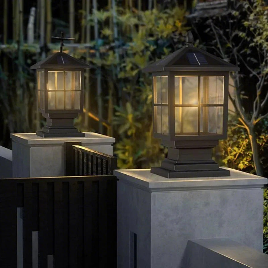 Outdoor Post Mounted Lamp - Lantern Pillar Light with Exposed Bulb
