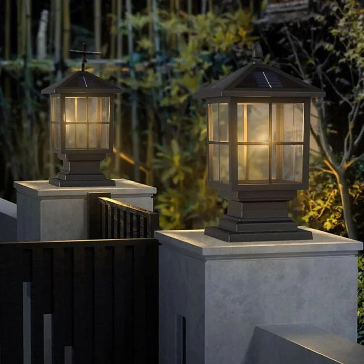 Outdoor Post Mounted Lamp - Lantern Pillar Light with Exposed Bulb