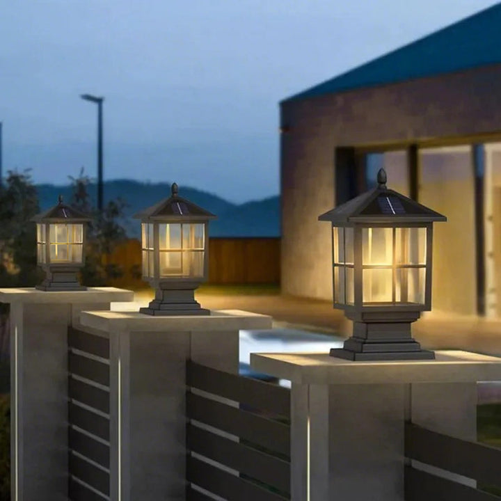 Outdoor Post Mounted Lamp - Lantern Pillar Light with Exposed Bulb