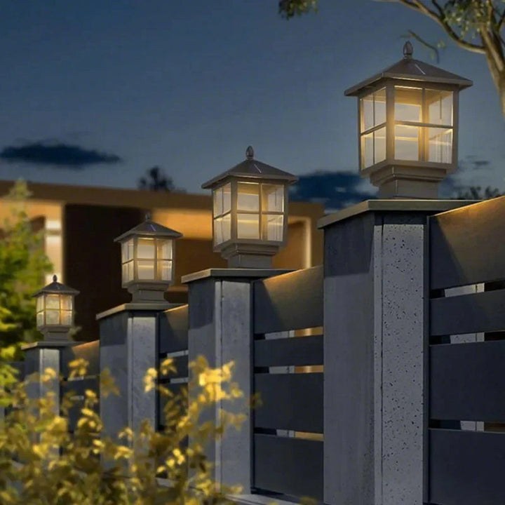 Outdoor Post Mounted Lamp - Lantern Pillar Light with Exposed Bulb