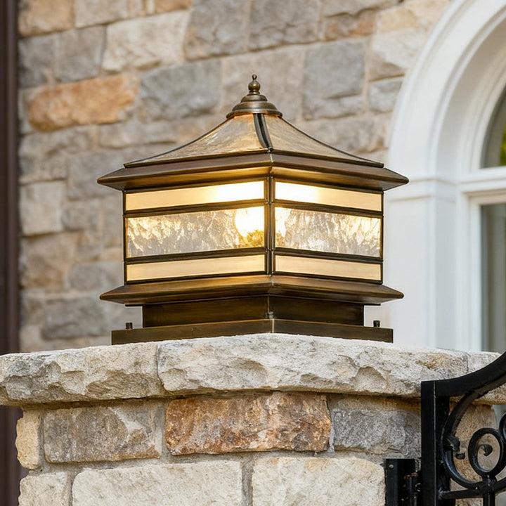 Outdoor Post Mounted Lamp - Square Lantern Pillar Light