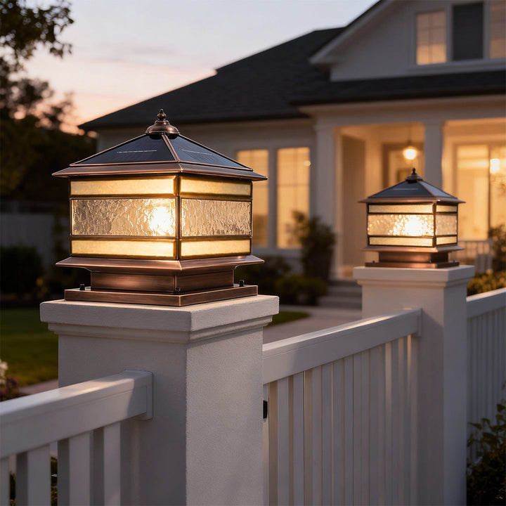 Outdoor Post Mounted Lamp - Square Lantern Pillar Light