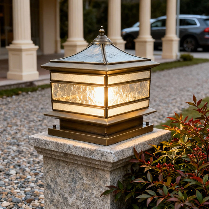 Outdoor Post Mounted Lamp - Square Lantern Pillar Light