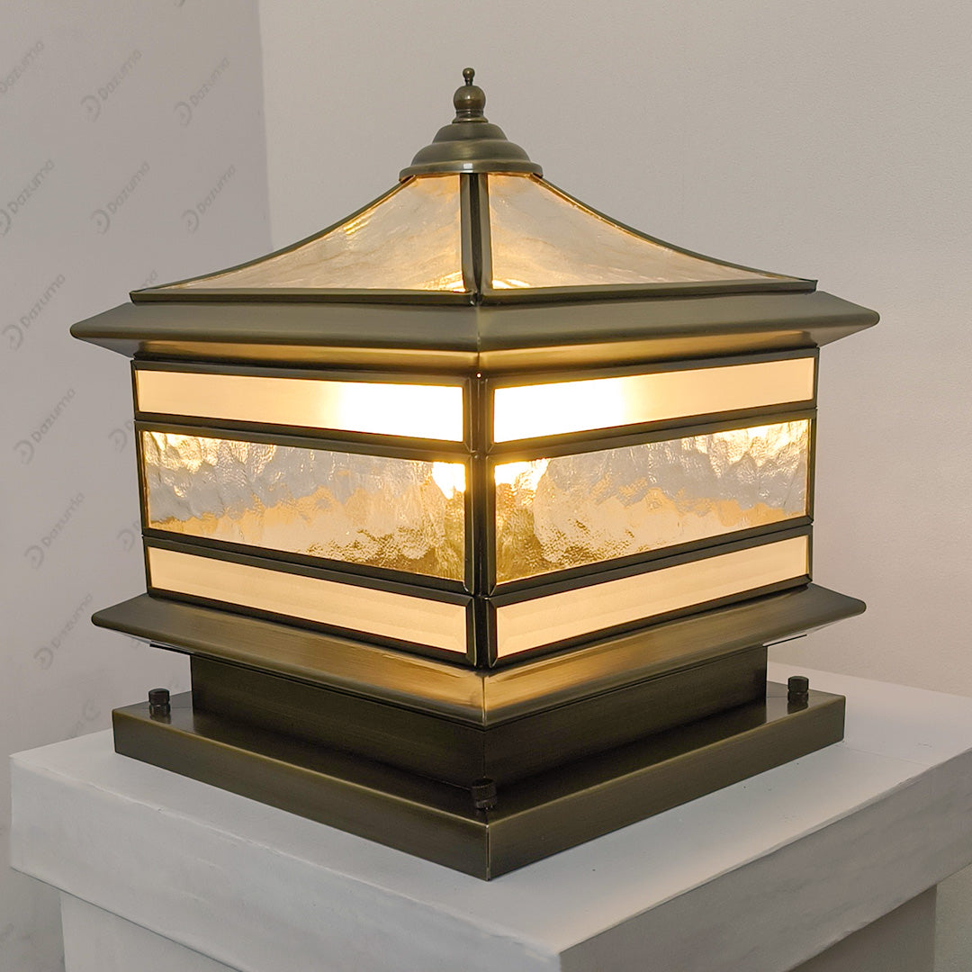 Outdoor Post Mounted Lamp - Square Lantern Pillar Light