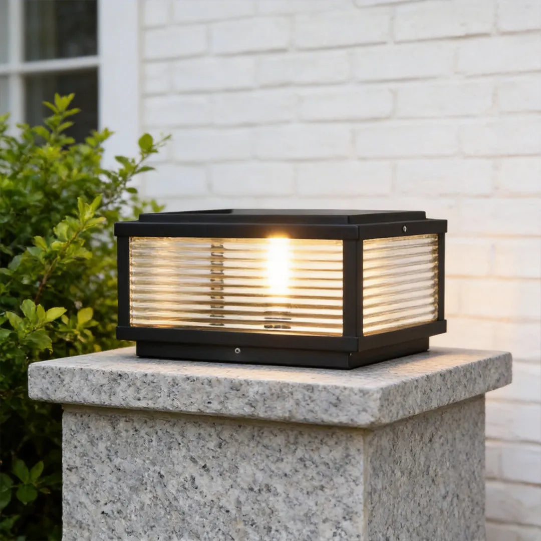 Outdoor Post Mounted Lamp - Square Ribbed Pillar Light