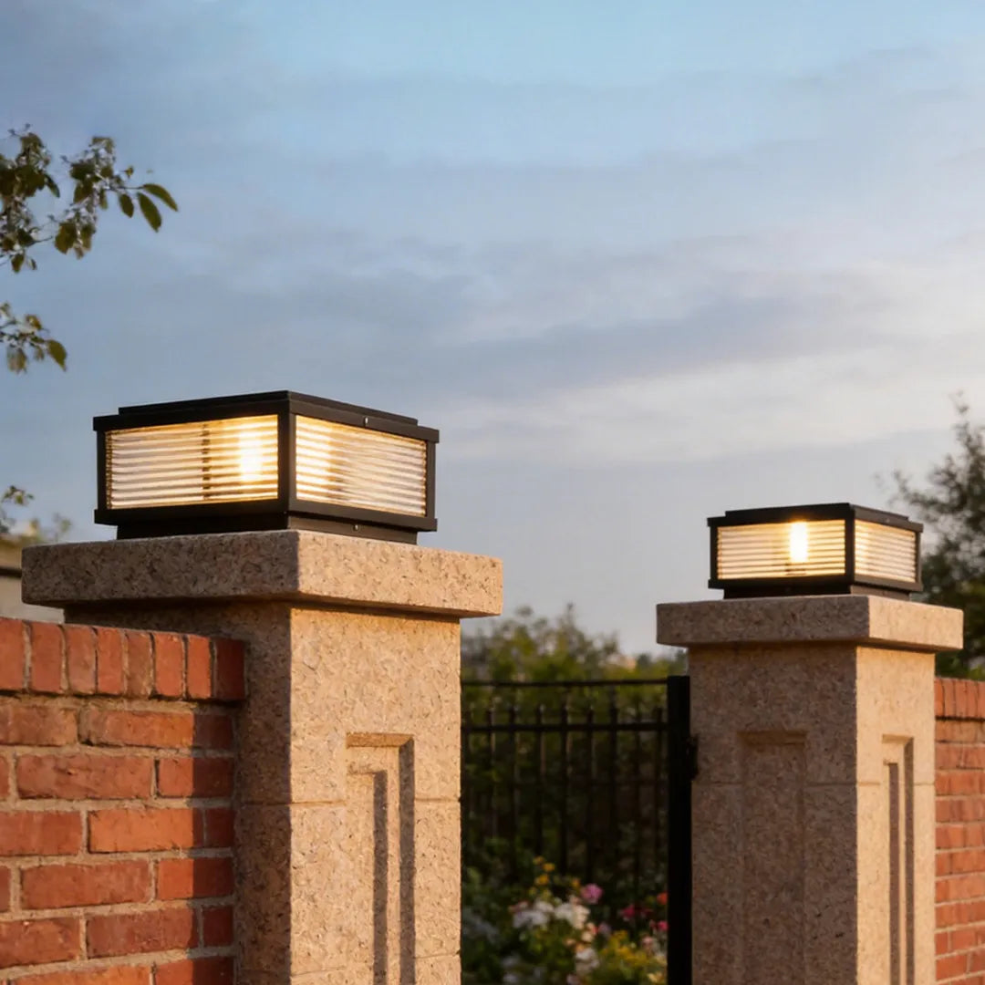 Outdoor Post Mounted Lamp - Square Ribbed Pillar Light