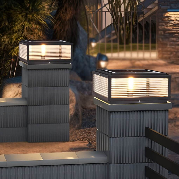 Outdoor Post Mounted Lamp - Square Ribbed Pillar Light