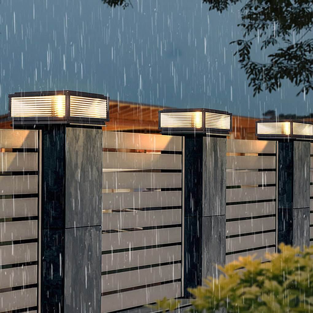 Outdoor Post Mounted Lamp - Square Ribbed Pillar Light