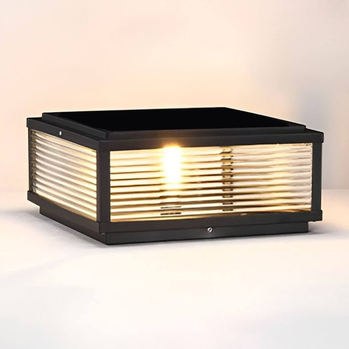 Outdoor Post Mounted Lamp - Square Ribbed Pillar Light
