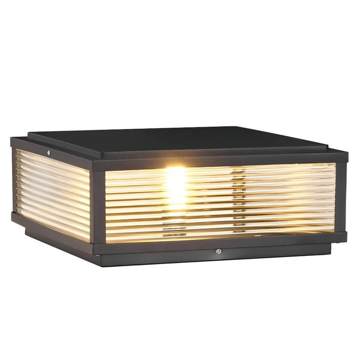 Outdoor Post Mounted Lamp - Square Ribbed Pillar Light
