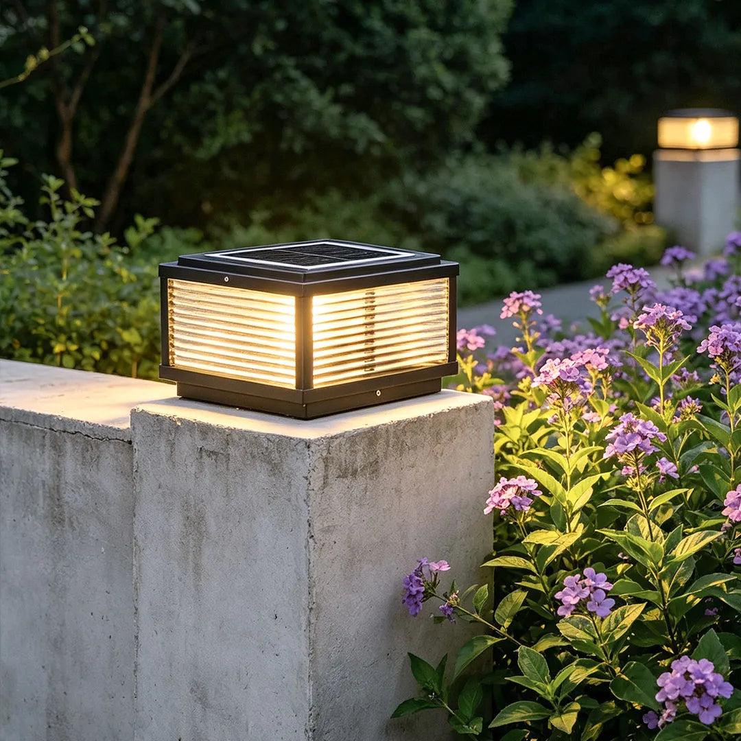 Outdoor Post Mounted Lamp - Square Ribbed Pillar Light