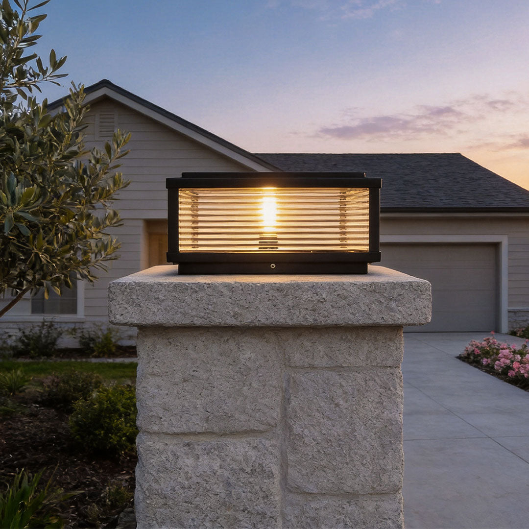 Outdoor Post Mounted Lamp - Square Ribbed Pillar Light