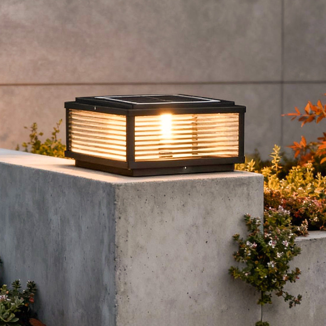 Outdoor Post Mounted Lamp - Square Ribbed Pillar Light