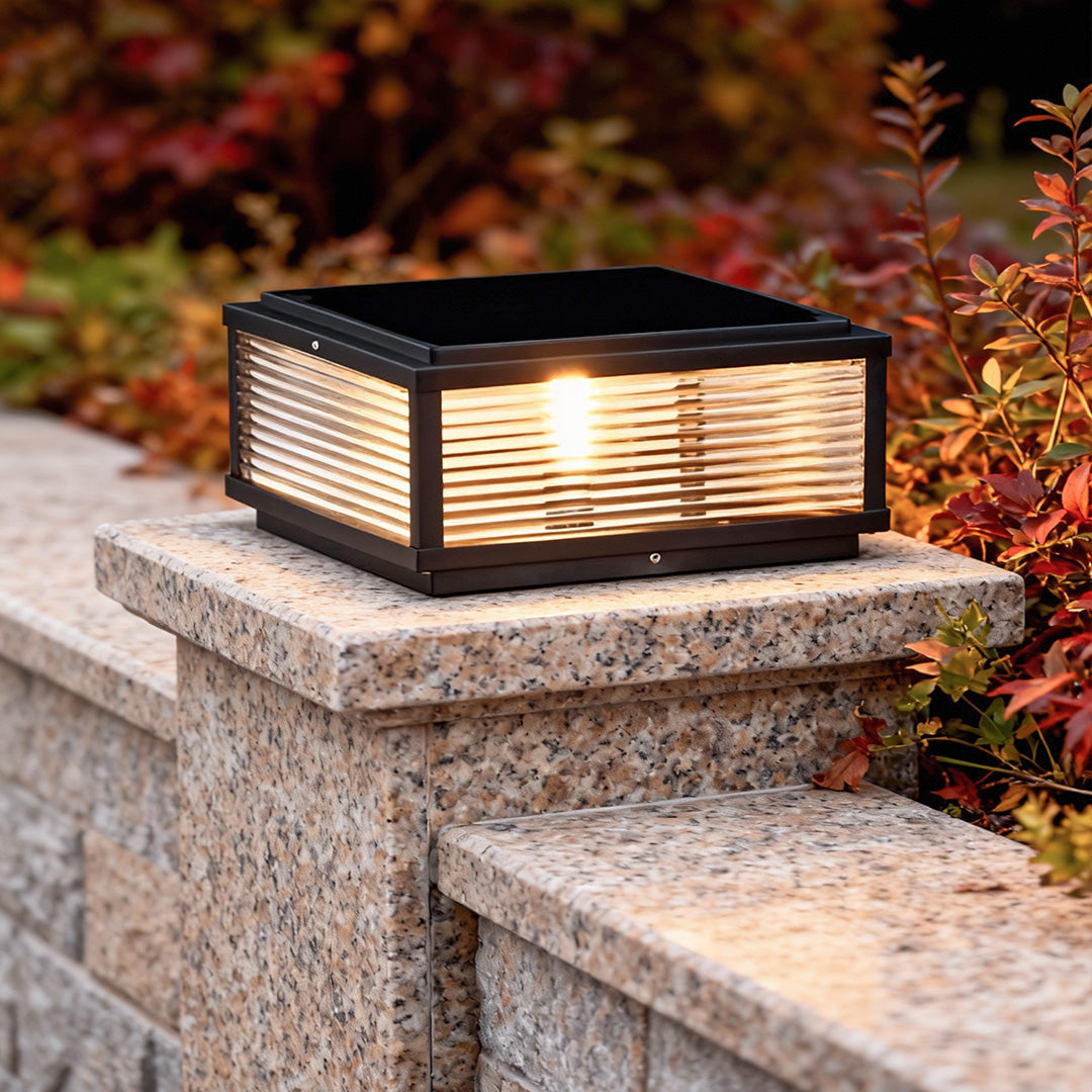 Outdoor Post Mounted Lamp - Square Ribbed Pillar Light