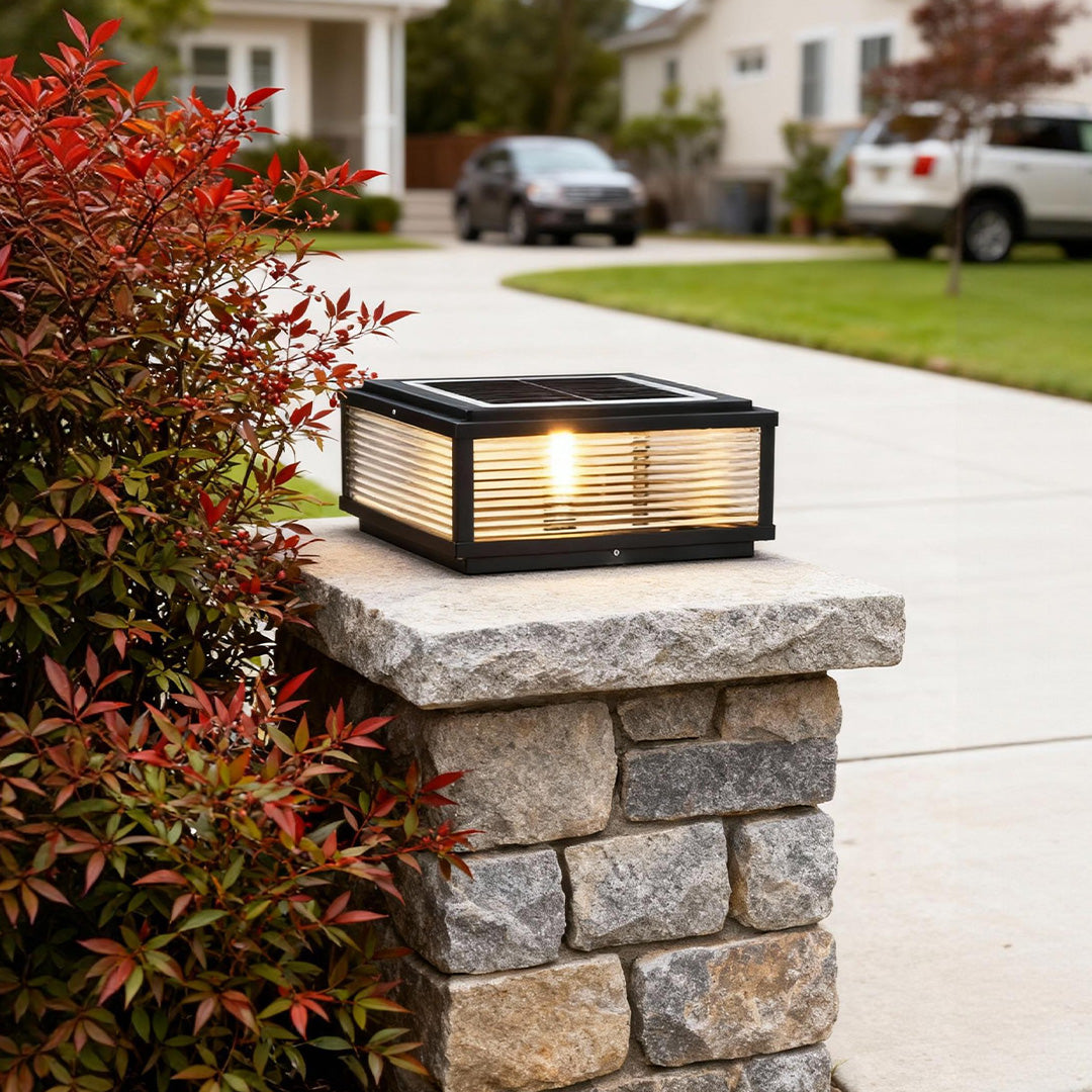Outdoor Post Mounted Lamp - Square Ribbed Pillar Light
