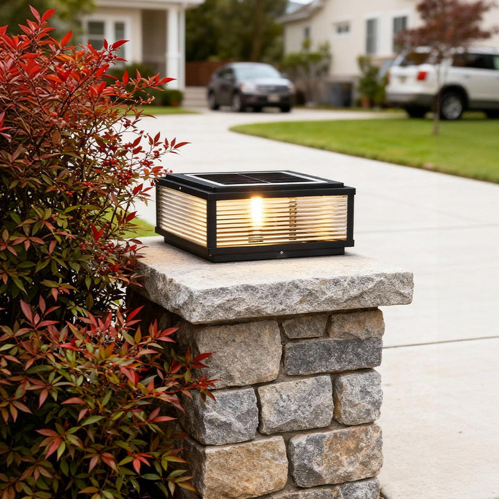 Outdoor Post Mounted Lamp - Square Ribbed Pillar Light