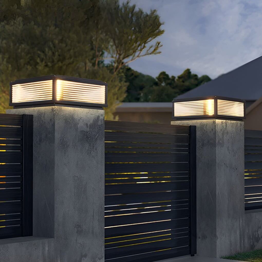 Outdoor Post Mounted Lamp - Square Ribbed Pillar Light