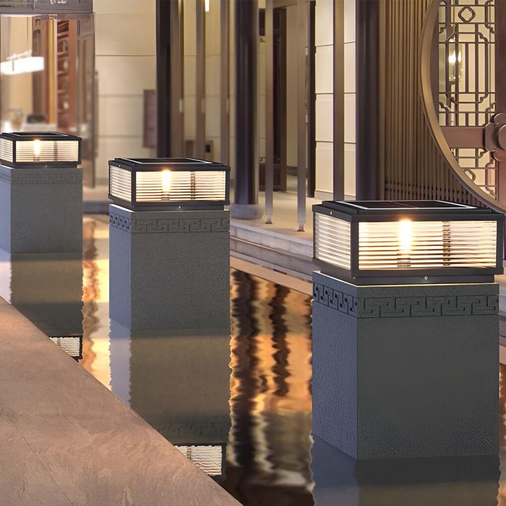 Outdoor Post Mounted Lamp - Square Ribbed Pillar Light