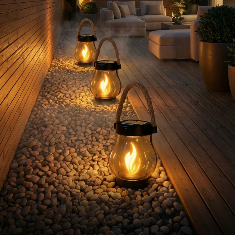 Outdoor Solar Lantern - Jar Lamp with Rope Handle