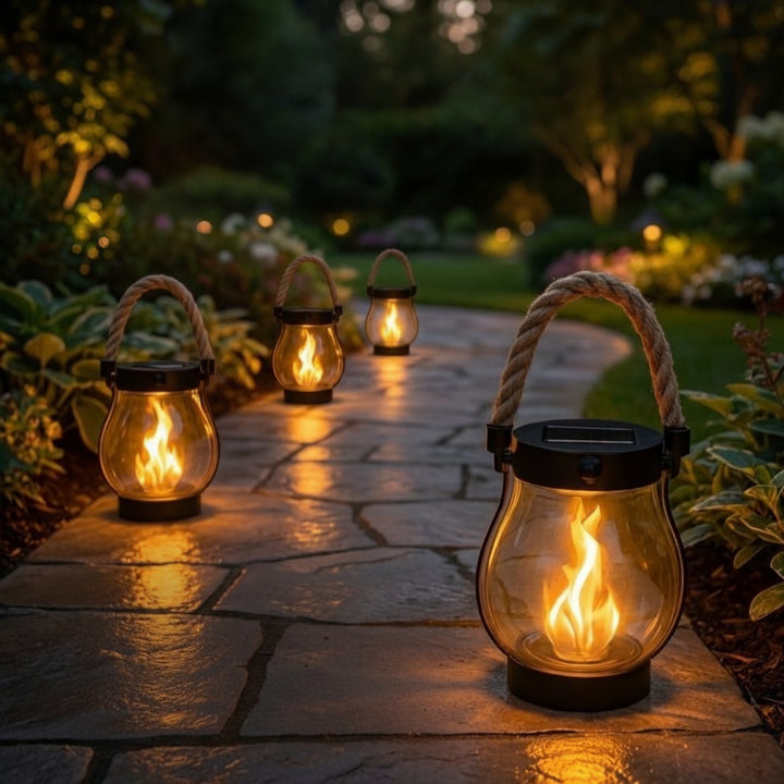 Outdoor Solar Lantern - Jar Lamp with Rope Handle