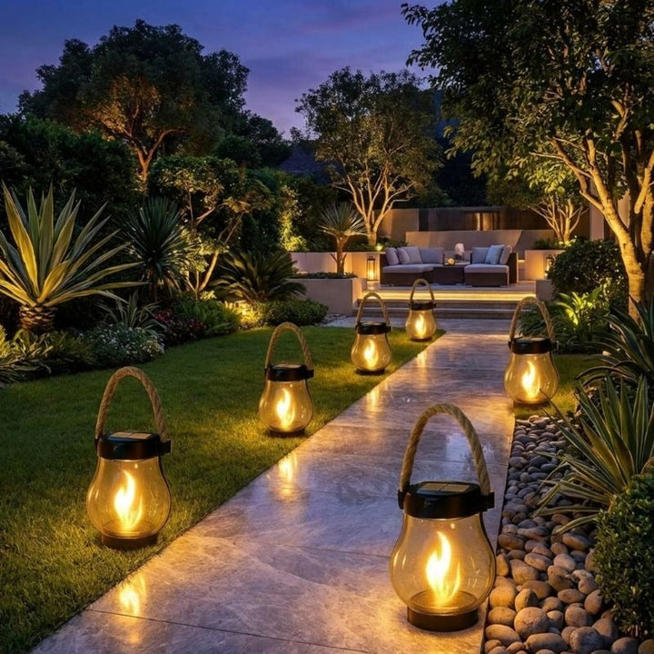 Outdoor Solar Lantern - Jar Lamp with Rope Handle
