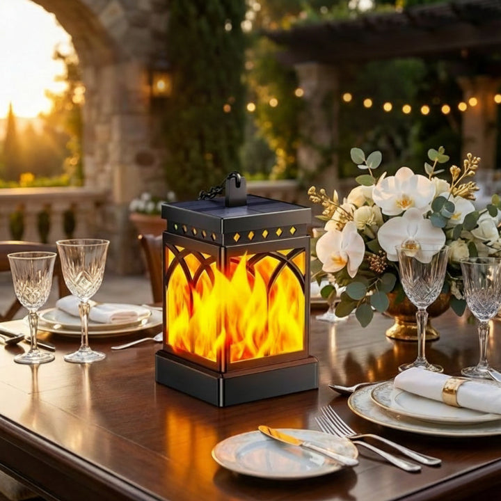 Outdoor Solar Lantern - Square Flame Effect Frame Lamp