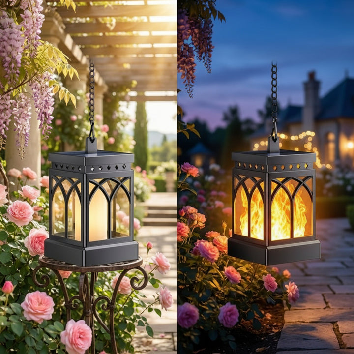 Outdoor Solar Lantern - Square Flame Effect Frame Lamp