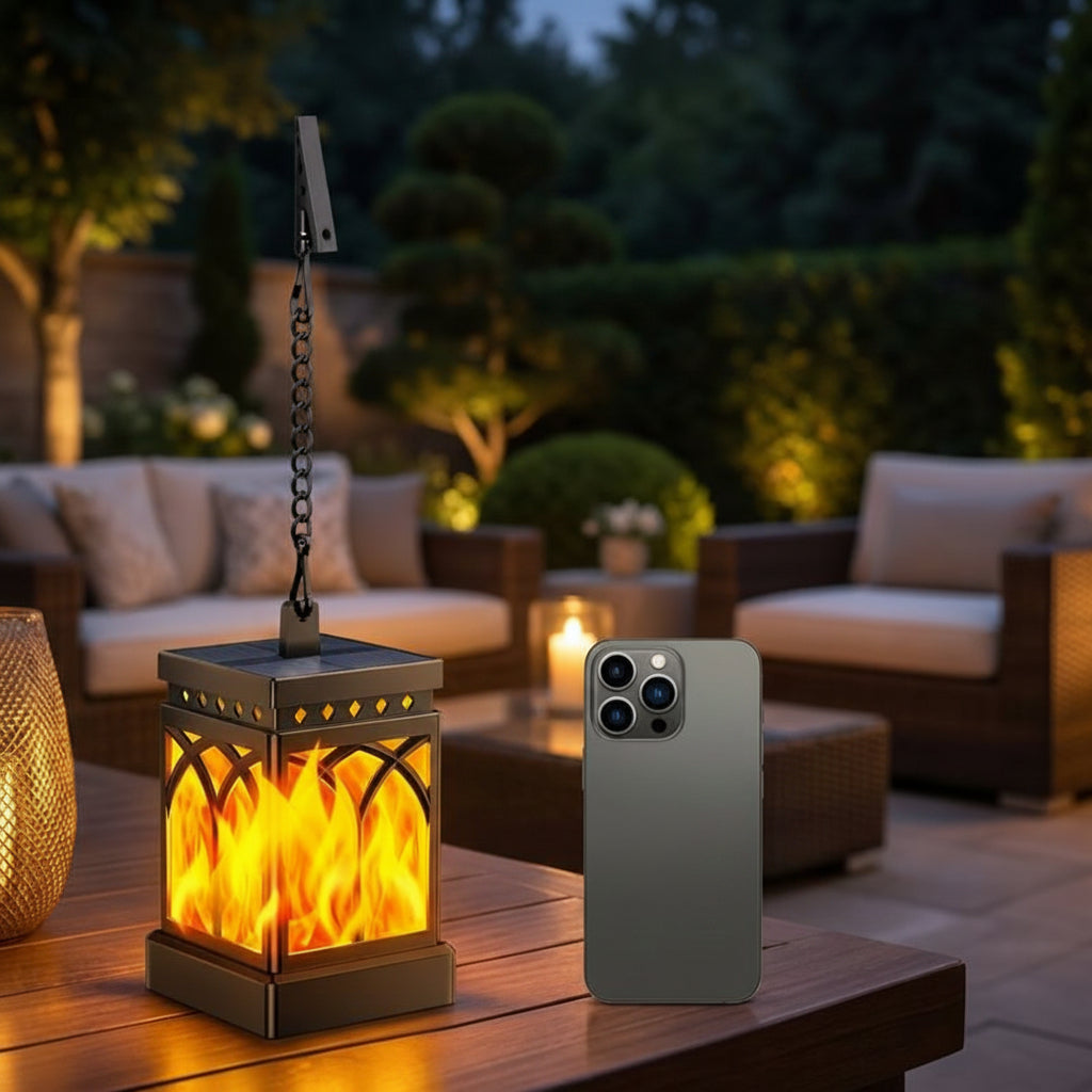 Outdoor Solar Lantern - Square Flame Effect Frame Lamp