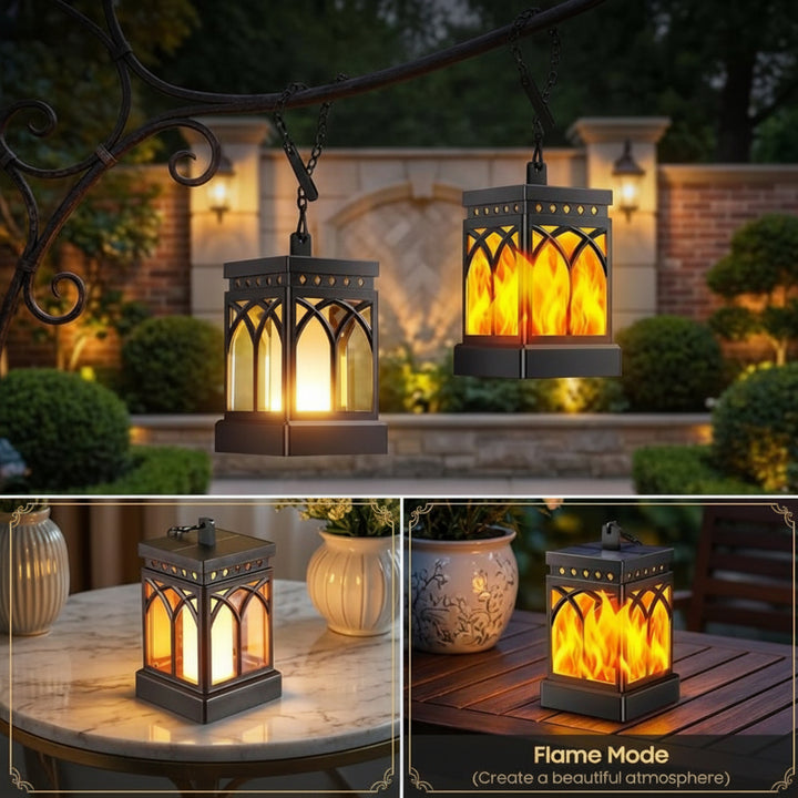 Outdoor Solar Lantern - Square Flame Effect Frame Lamp