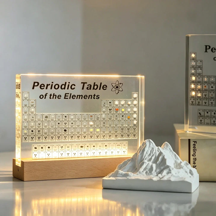 Periodic Table Display with Real Element Samples - Illuminated Acrylic Display Block
