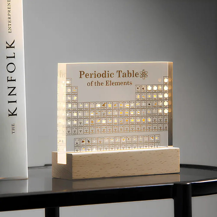 Periodic Table Display with Real Element Samples - Illuminated Acrylic Display Block