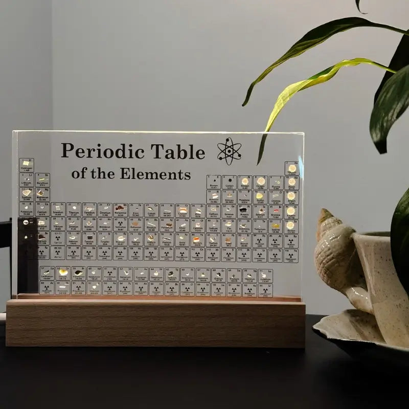Periodic Table Display with Real Element Samples - Illuminated Acrylic Display Block
