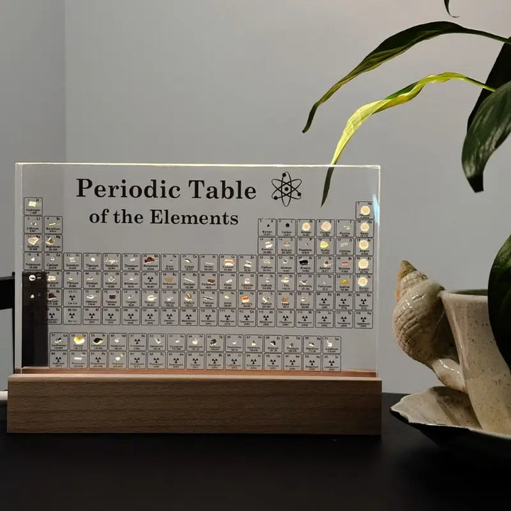 Periodic Table Display with Real Element Samples - Illuminated Acrylic Display Block