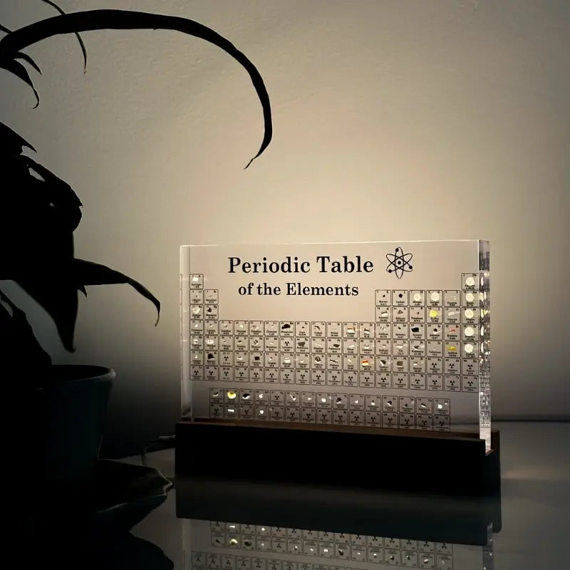 Periodic Table Display with Real Element Samples - Illuminated Acrylic Display Block