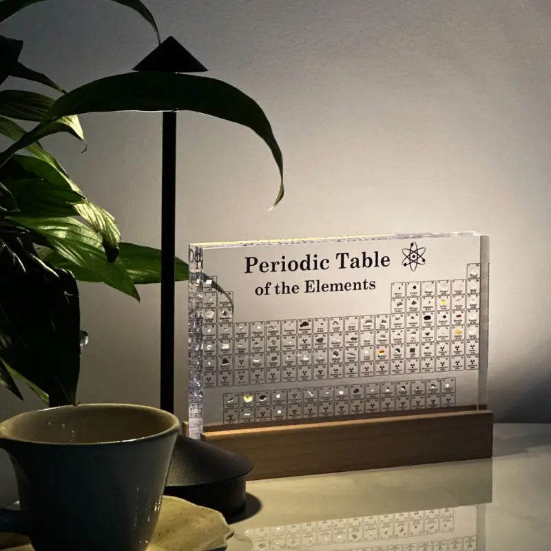 Periodic Table Display with Real Element Samples - Illuminated Acrylic Display Block