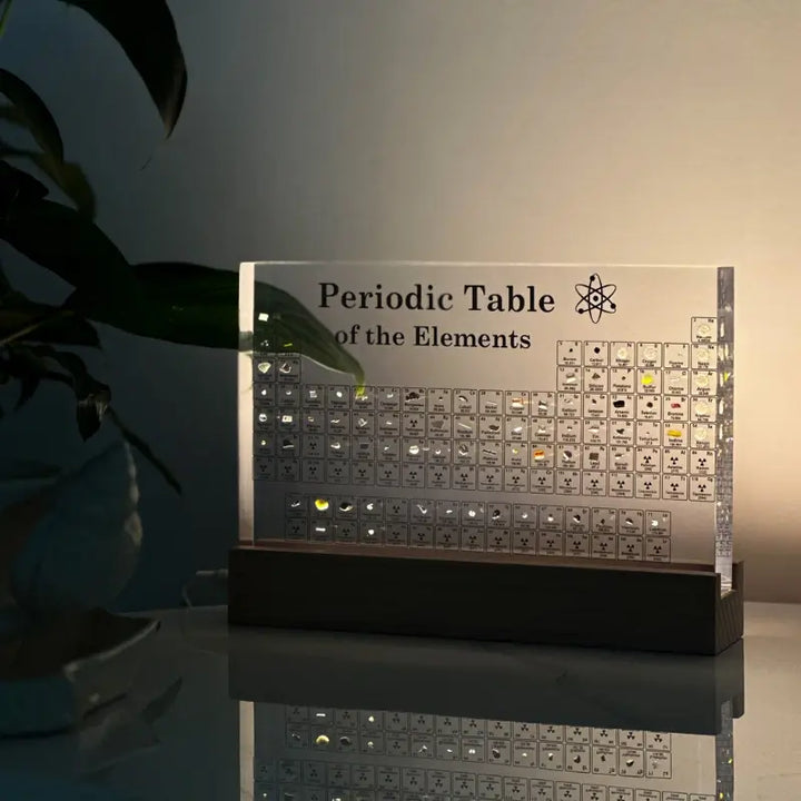 Periodic Table Display with Real Element Samples - Illuminated Acrylic Display Block
